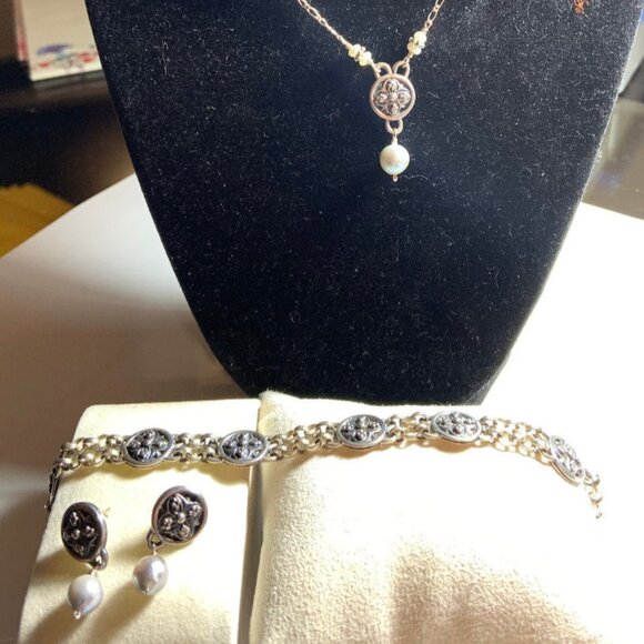 Mignon Faget Romanesque Sterling Silver 925 Pearl Necklace Earrings Bracelet Set - Picture 1 of 12